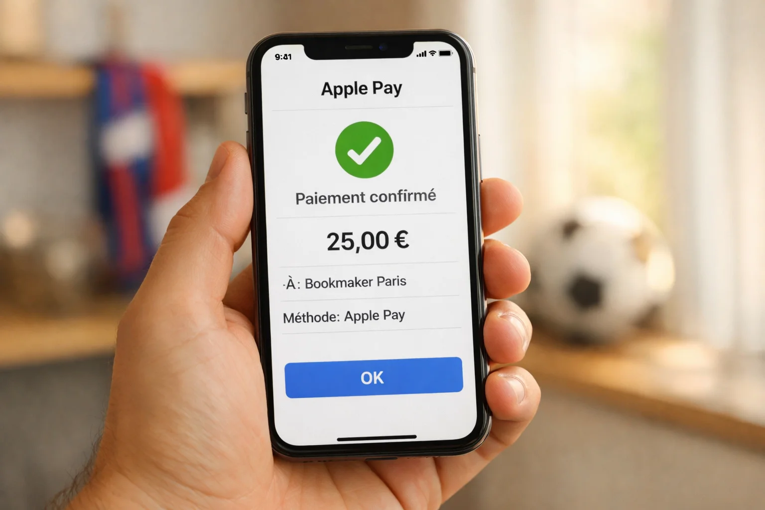 Smartphone avec Apple Pay pour les paris sportifs