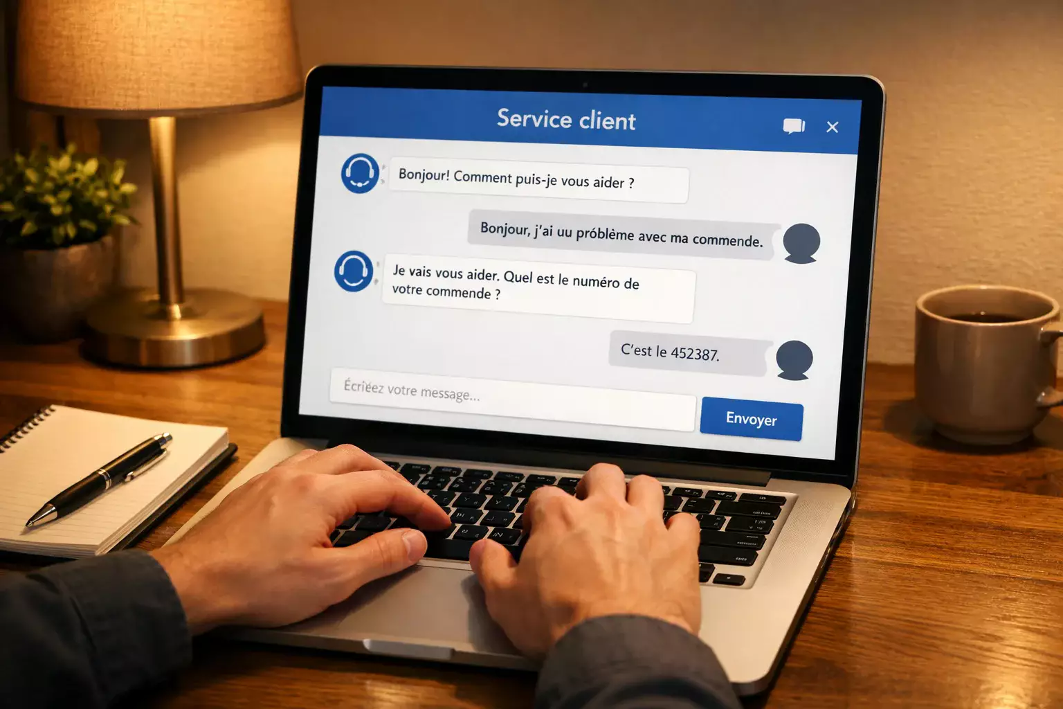 Discussion avec le service client sur ordinateur