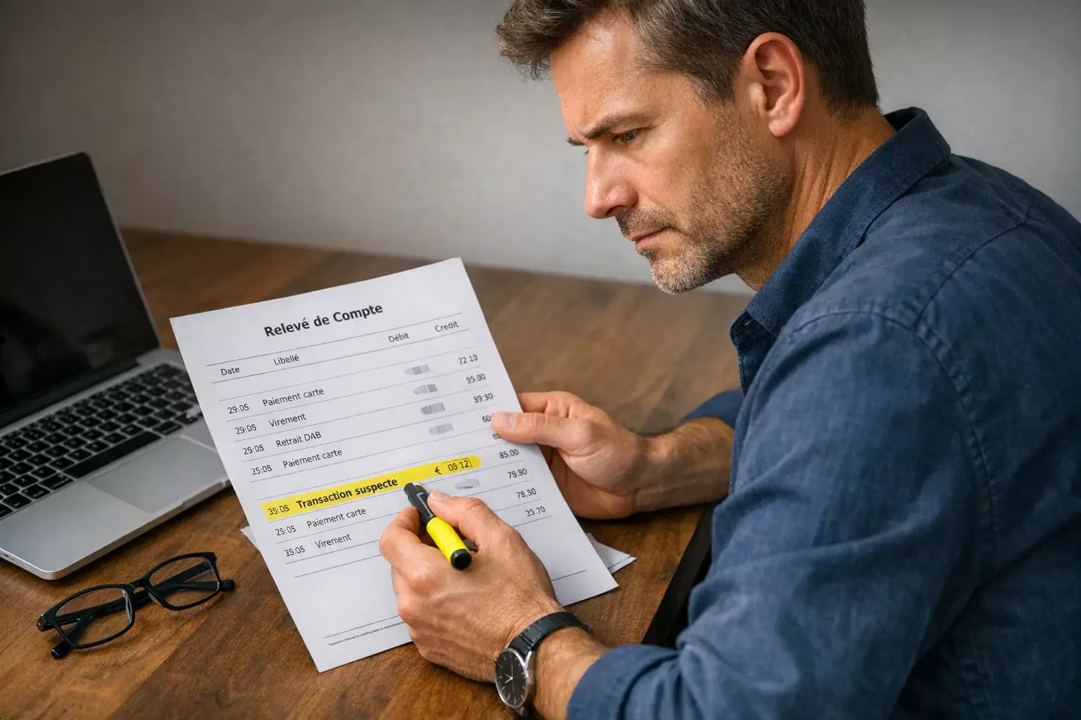 Relevé bancaire montrant une transaction suspecte