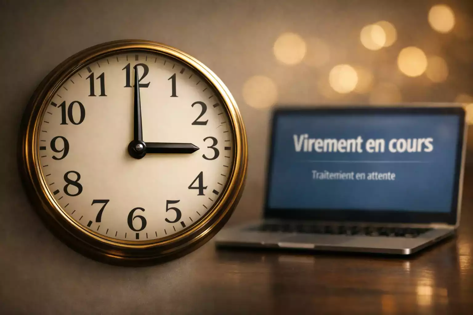 Horloge symbolisant les délais de traitement des virements bancaires