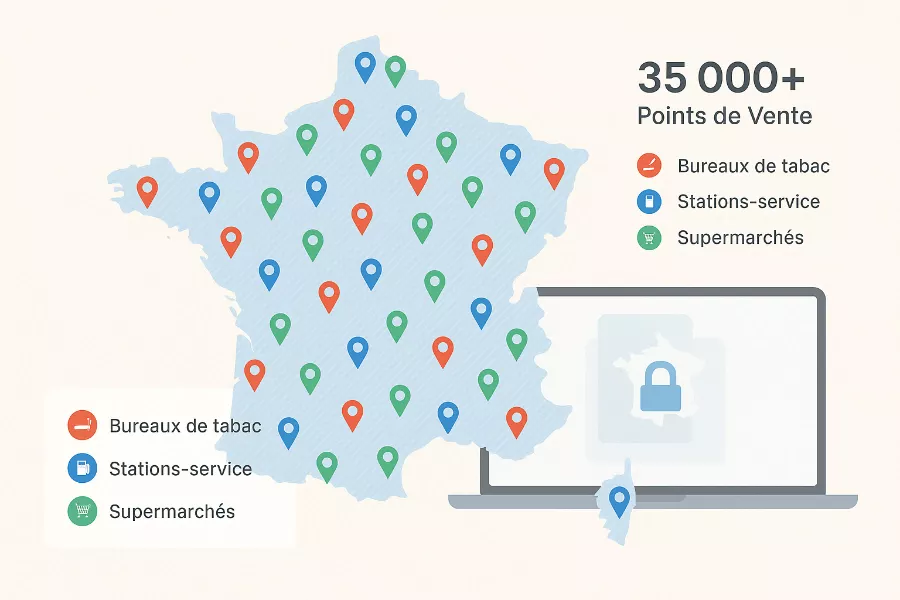 Carte de France montrant la densité des 35 000 points de vente Paysafecard